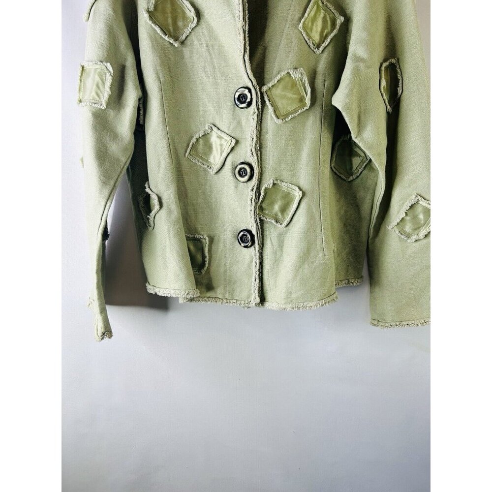 Vintage 90s Linen Patchwork Big Button Jacket Usa… - image 2